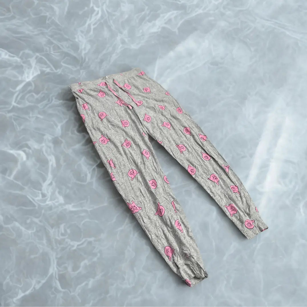 Grey Pig-Patterned Pajama Pants