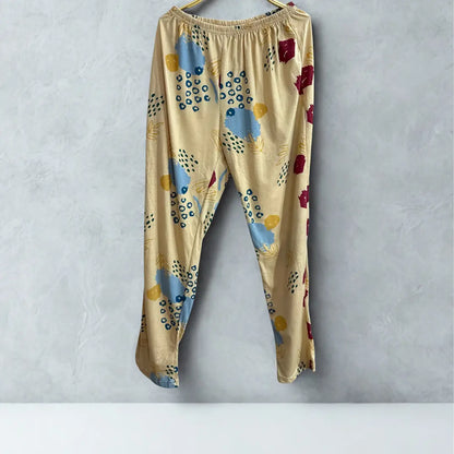 Beige Abstract-Print Pajama Pants