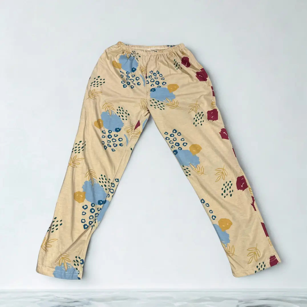 Beige Abstract-Print Pajama Pants