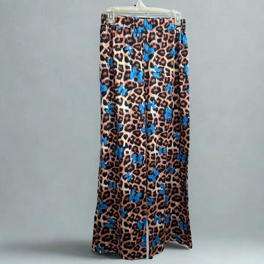 Leopard Print Pajama Pants with Blue Butterflies