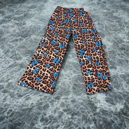 Leopard Print Pajama Pants with Blue Butterflies