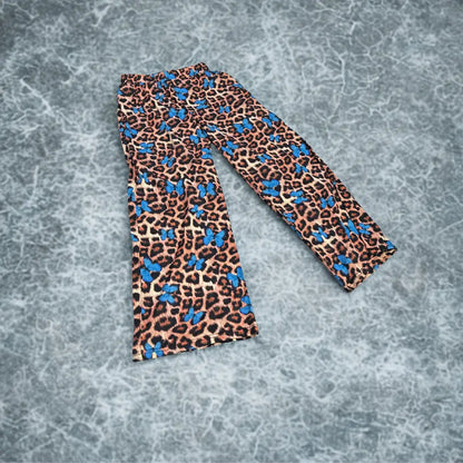 Leopard Print Pajama Pants with Blue Butterflies
