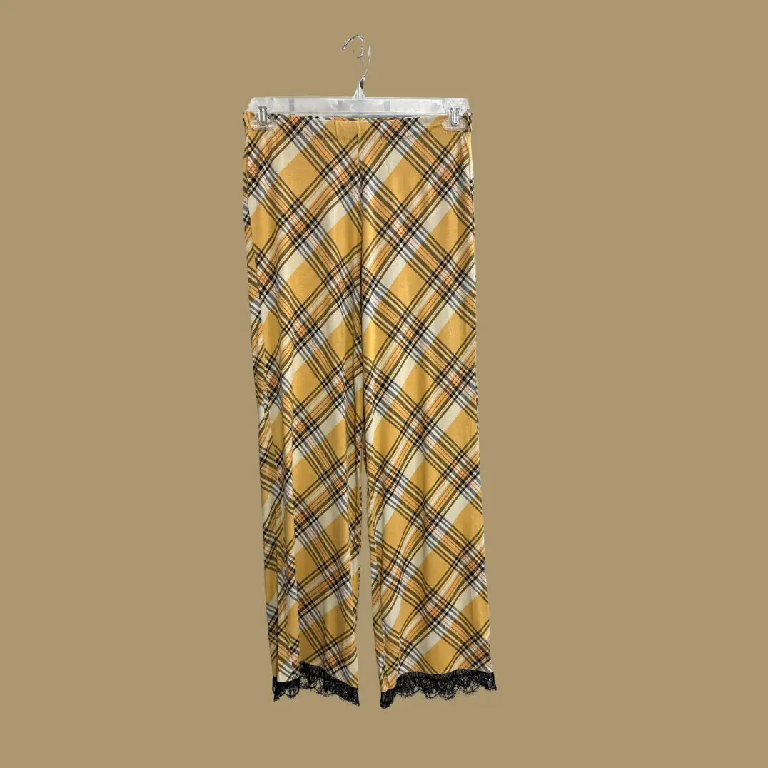 NEW LOOK®: Plaid Pants with Lace Trim