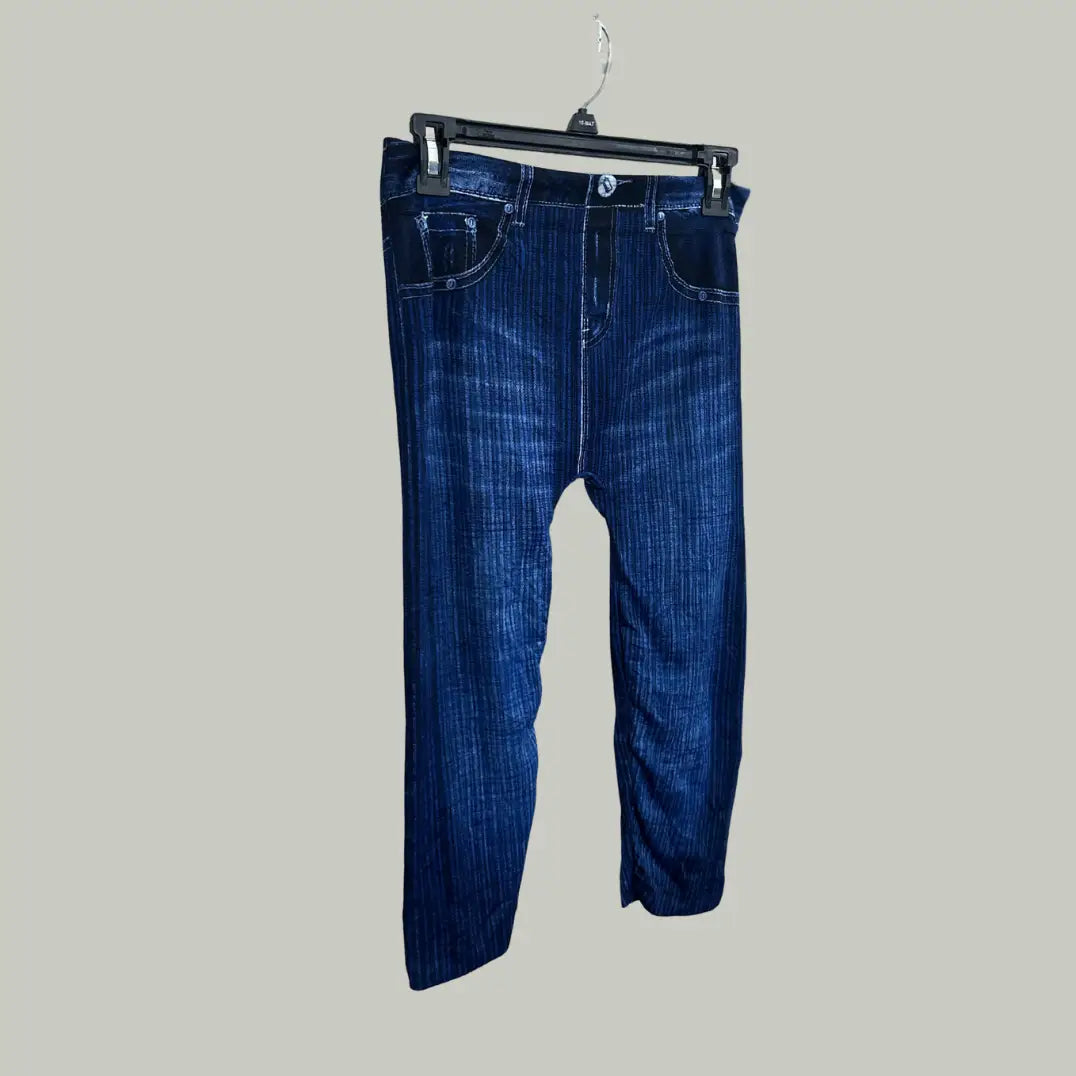 Blue Striped Denim-Look Pants