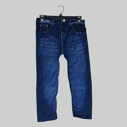Blue Striped Denim-Look Pants