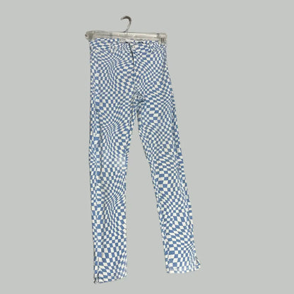 Bershka® Blue & White Checkered High-Rise Pants