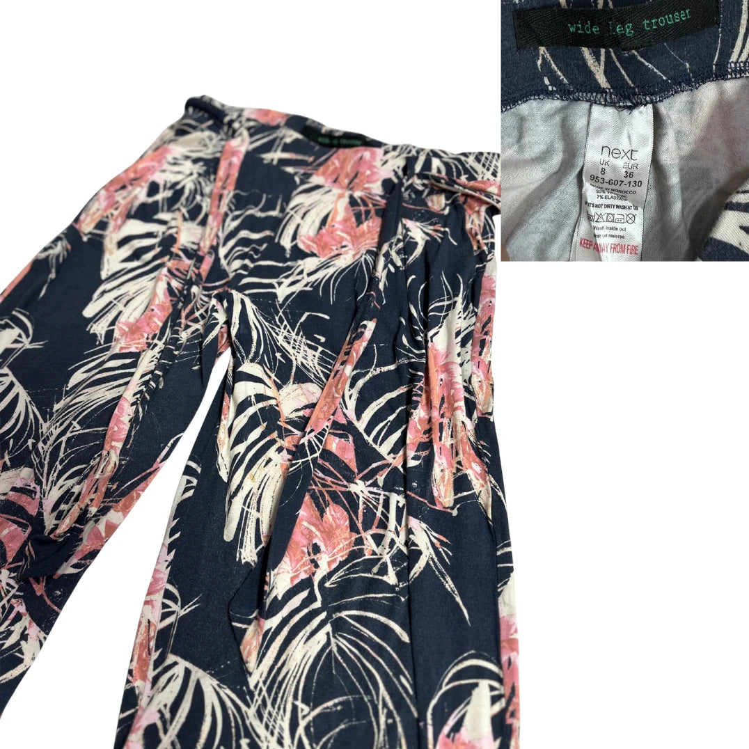 Next® Tropical Print Wide-Leg Belted Trousers