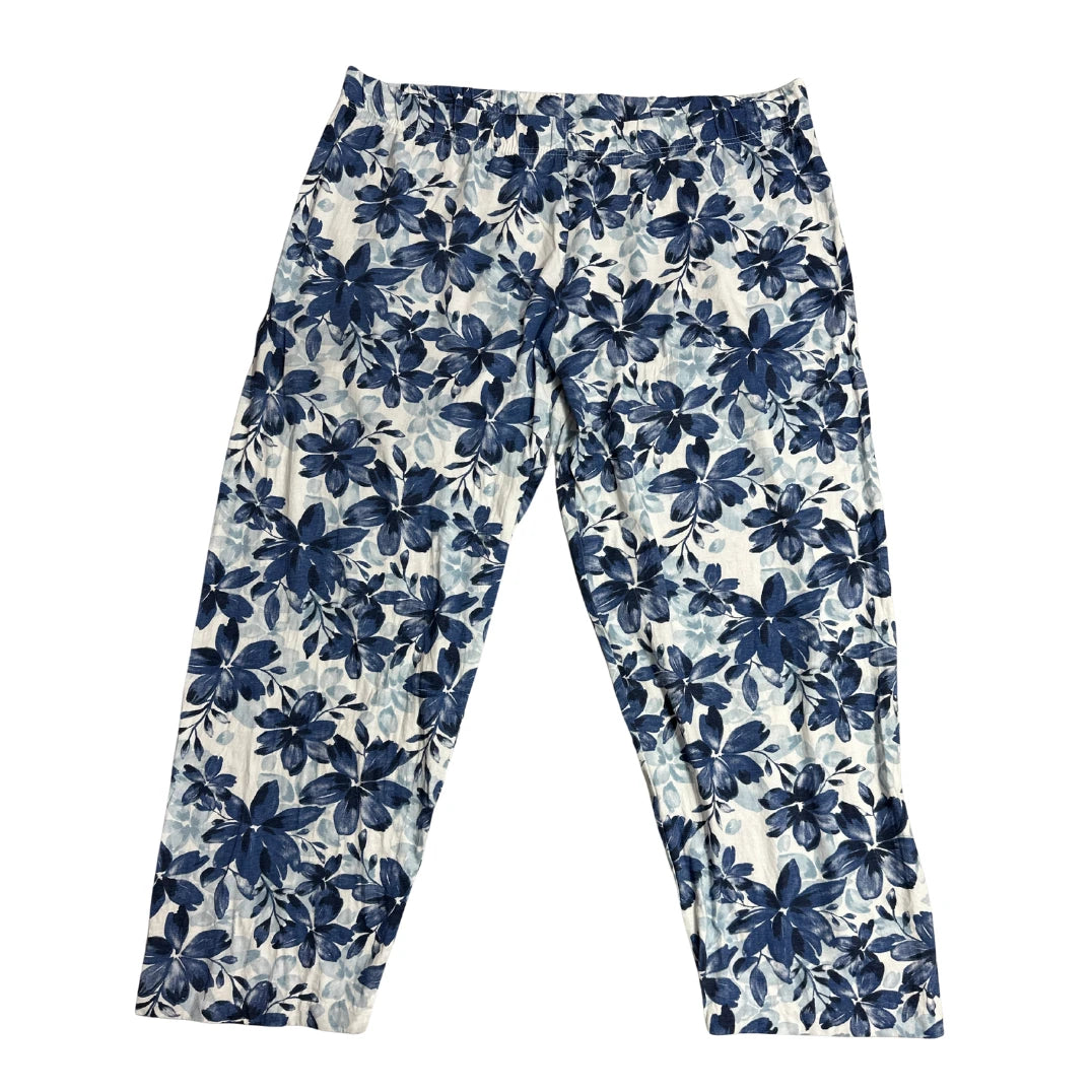 Blue Floral Easy-Wear Cropped Pants