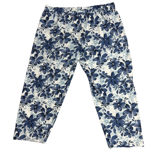 Blue Floral Easy-Wear Cropped Pants