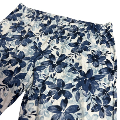 Blue Floral Easy-Wear Cropped Pants