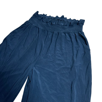 Elegant Navy Smocked Waist Tapered Trousers 💙