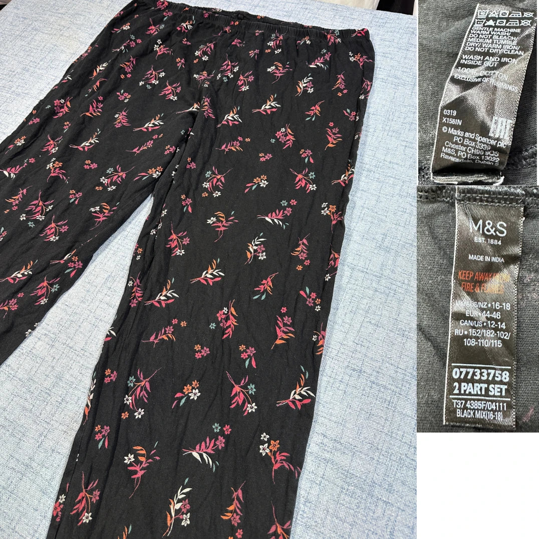M&S® Black Floral Lounge Pants-L