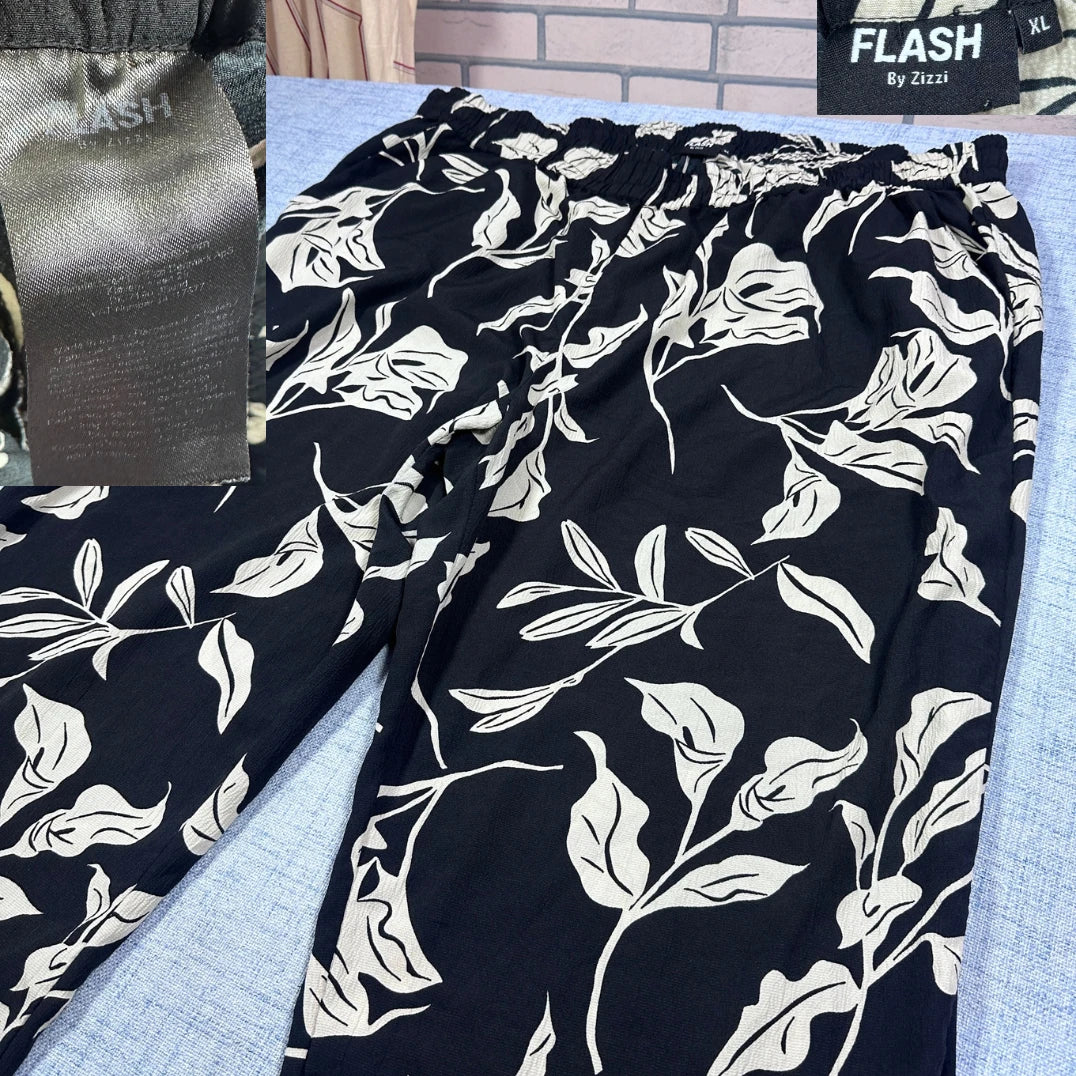 Flash® Black Lounge Pants Floral-4XL