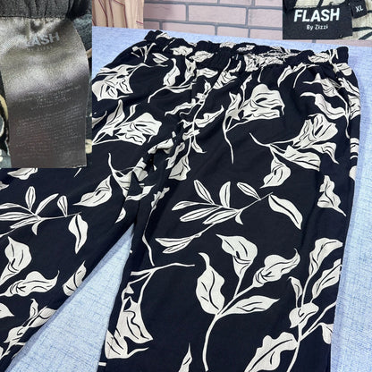 Flash® Black Lounge Pants Floral-4XL