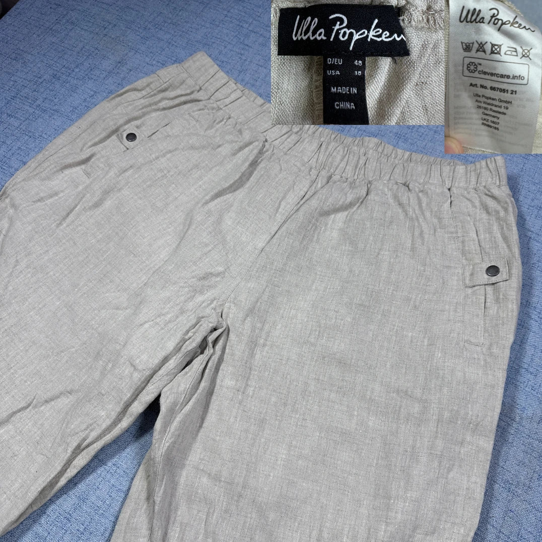 Ulla Popken® Beige Linen Blend Pants-M