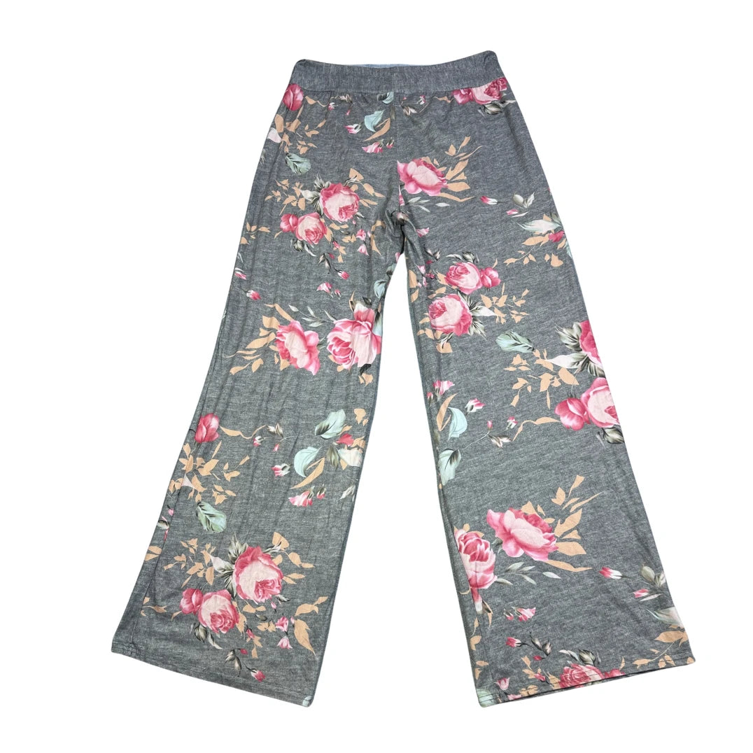 Unbranded Grey Floral Wide Leg Pants-2XL