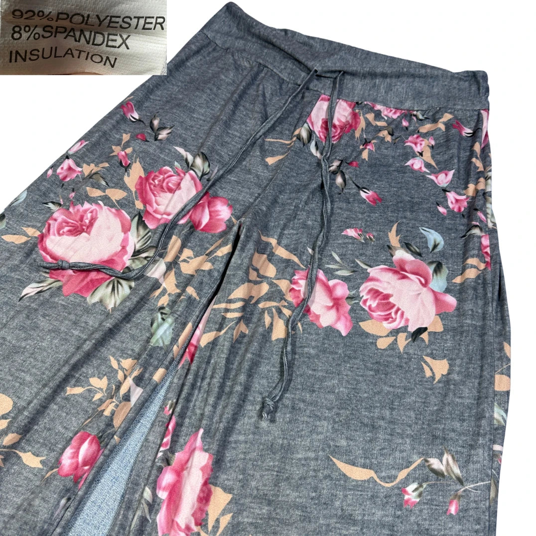 Unbranded Grey Floral Wide Leg Pants-2XL