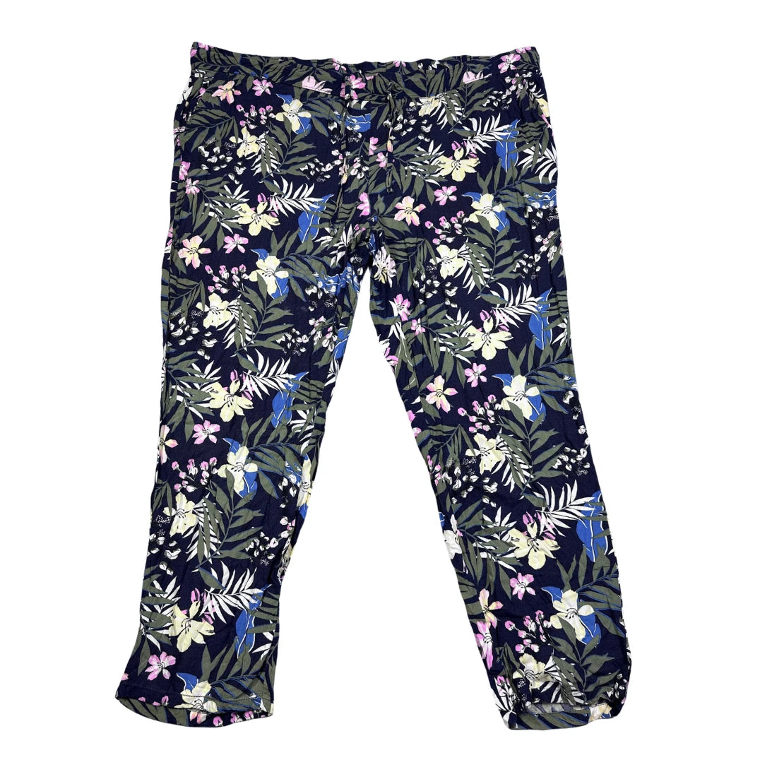 UP2FASHION® Navy Floral Viscose Trousers-3XL