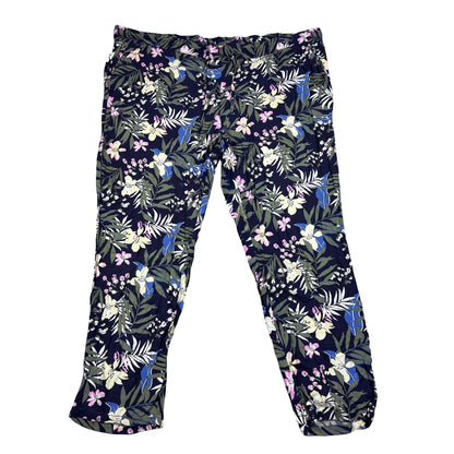 UP2FASHION® Navy Floral Viscose Trousers-3XL