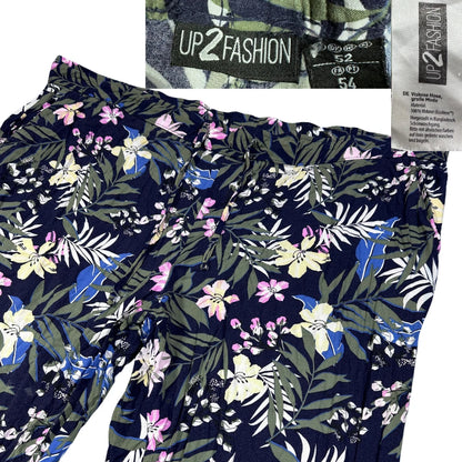UP2FASHION® Navy Floral Viscose Trousers-3XL