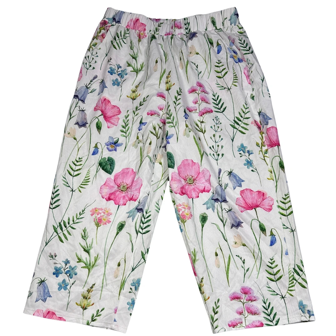 Unbranded White Floral Print Trousers-XL