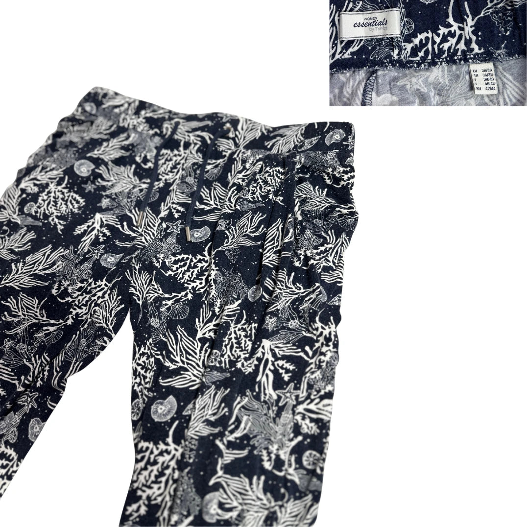 Navy Ocean Print Relaxed Fit Trouser