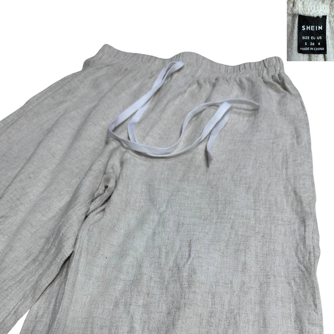 SHEIN ® Beige Linen-Blend Wide-Leg Pants