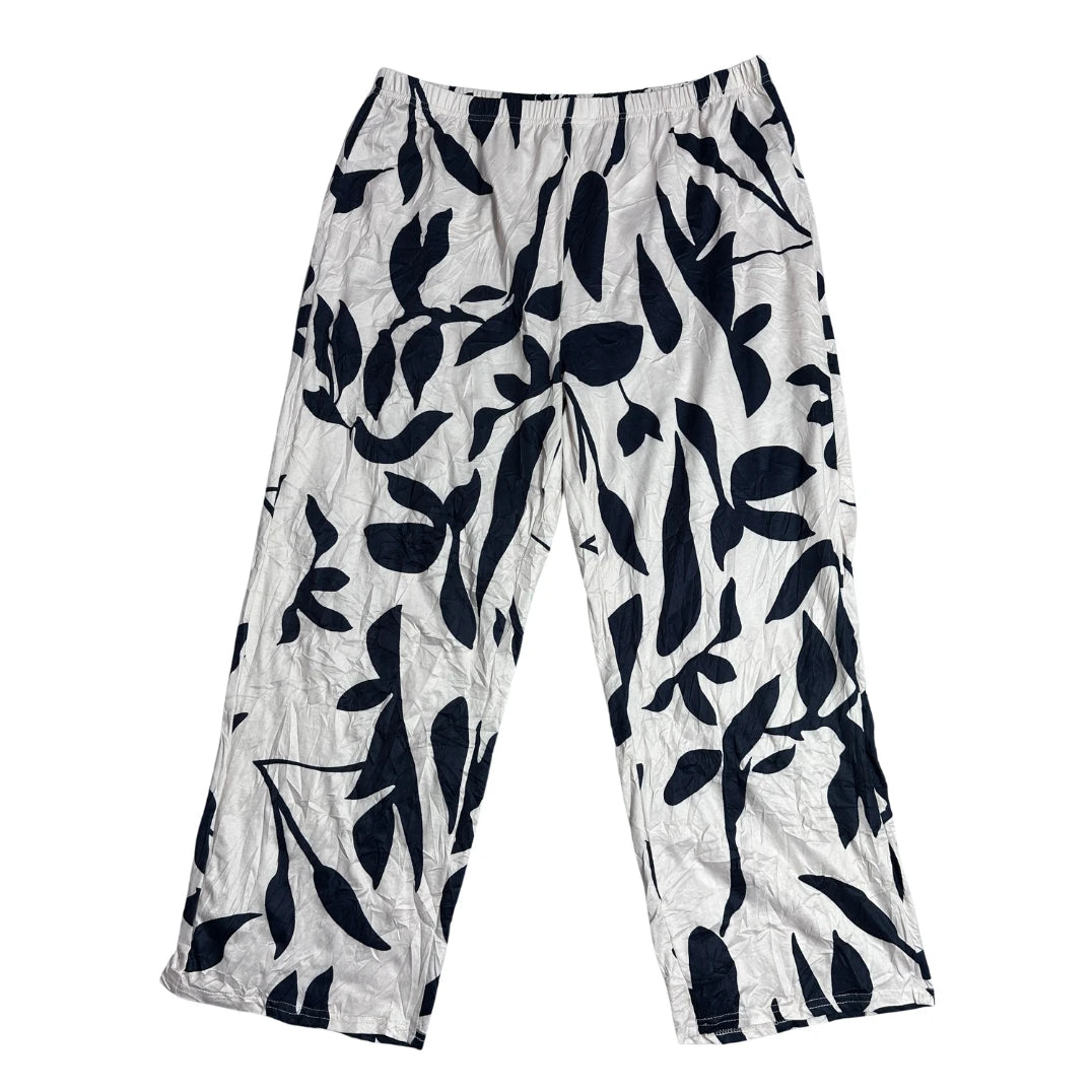 Beige & Black Botanical Print Wide-Leg Pants