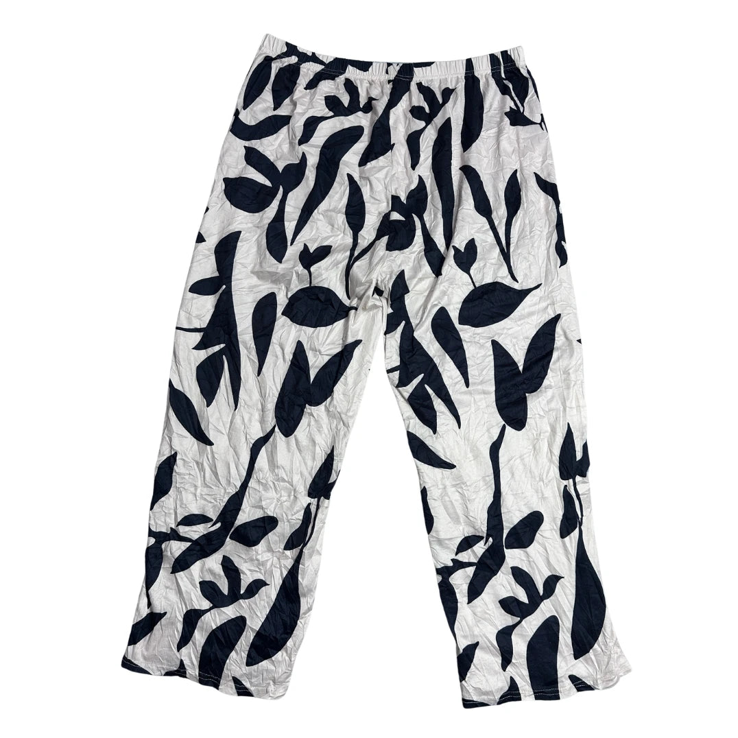 Beige & Black Botanical Print Wide-Leg Pants