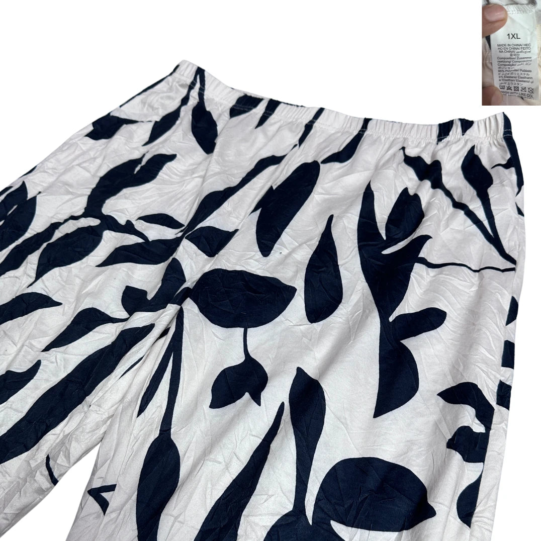 Beige & Black Botanical Print Wide-Leg Pants