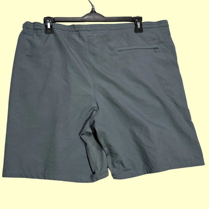 Nike® Dri-FIT training shorts in sleek grey with a subtle blue embroidered swoosh logo.