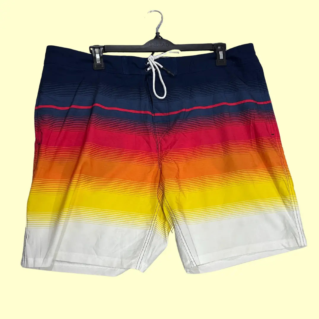 🌈 No Boundaries Men’s Board Shorts – Multicolor Striped (Preloved, Size 42)