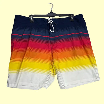 🌈 No Boundaries Men’s Board Shorts – Multicolor Striped (Preloved, Size 42)