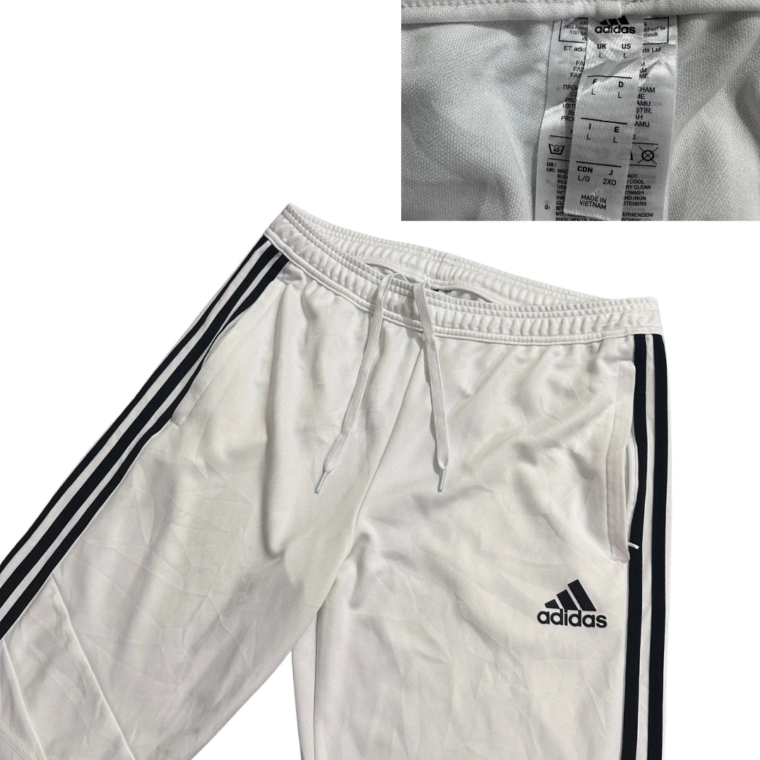 Adidas® White Three Stripe Athletic Shorts(L)
