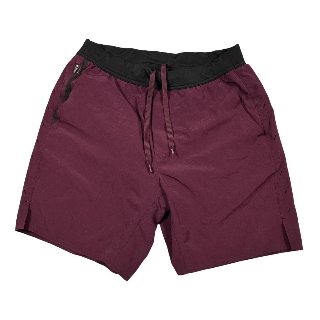 burgundy with a black waistband Athletic Shorts(M)