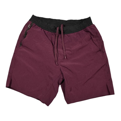 burgundy with a black waistband Athletic Shorts(M)
