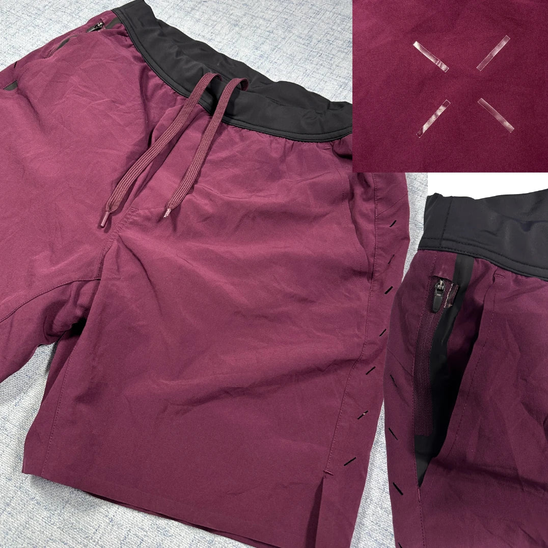 burgundy with a black waistband Athletic Shorts(M)