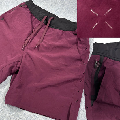 burgundy with a black waistband Athletic Shorts(M)