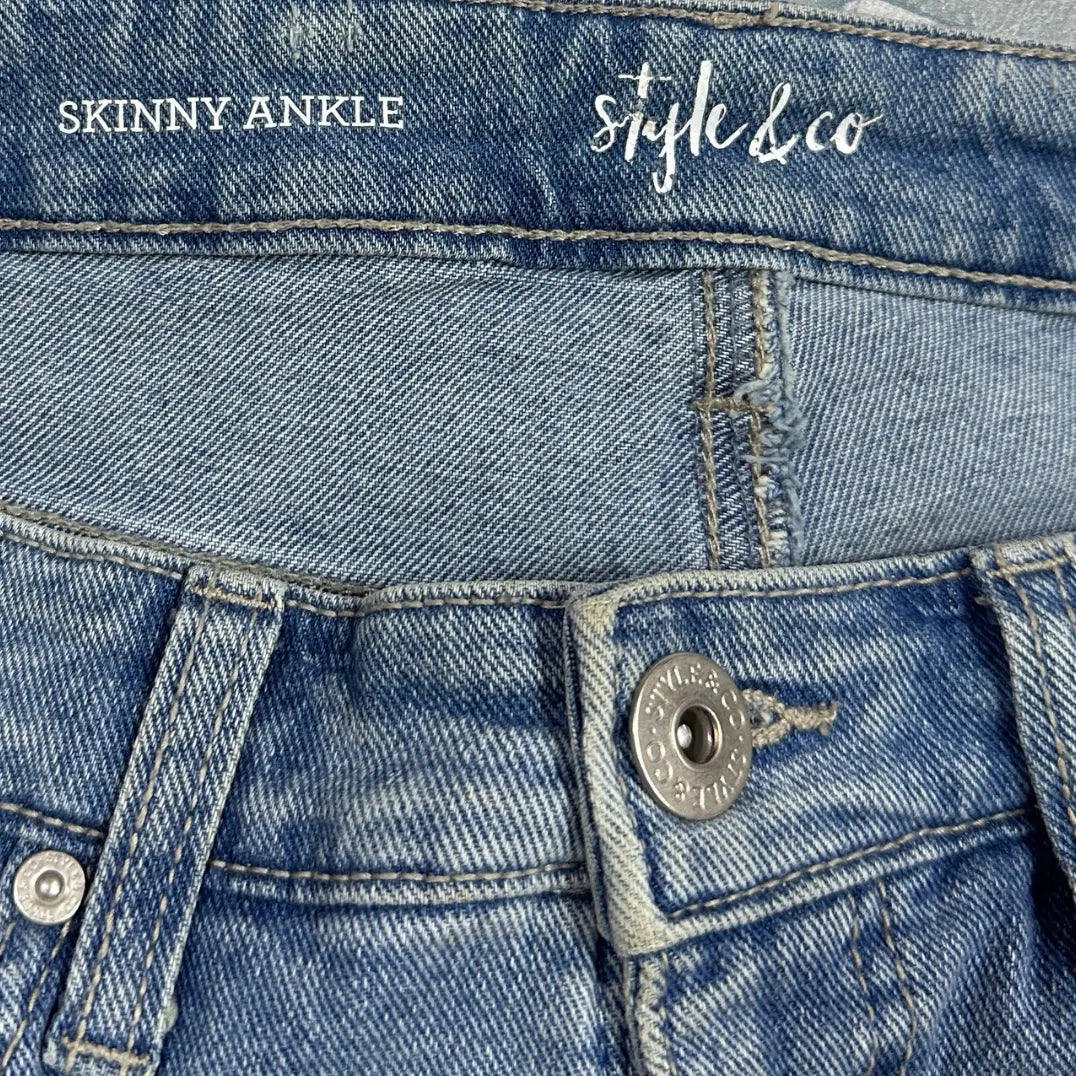 Trendy Style & Co skinny ankle jeans with distressed front detail