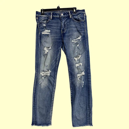 American Eagle Outfitters Super Stretch Ripped Jeans in classic blue wash