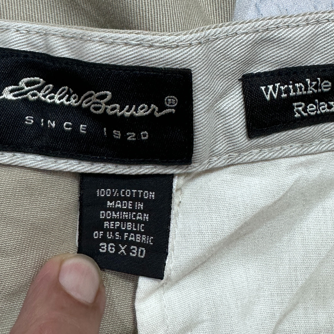 Eddie Bauer Wrinkle-Resistant Relaxed Fit Chinos in khaki beige