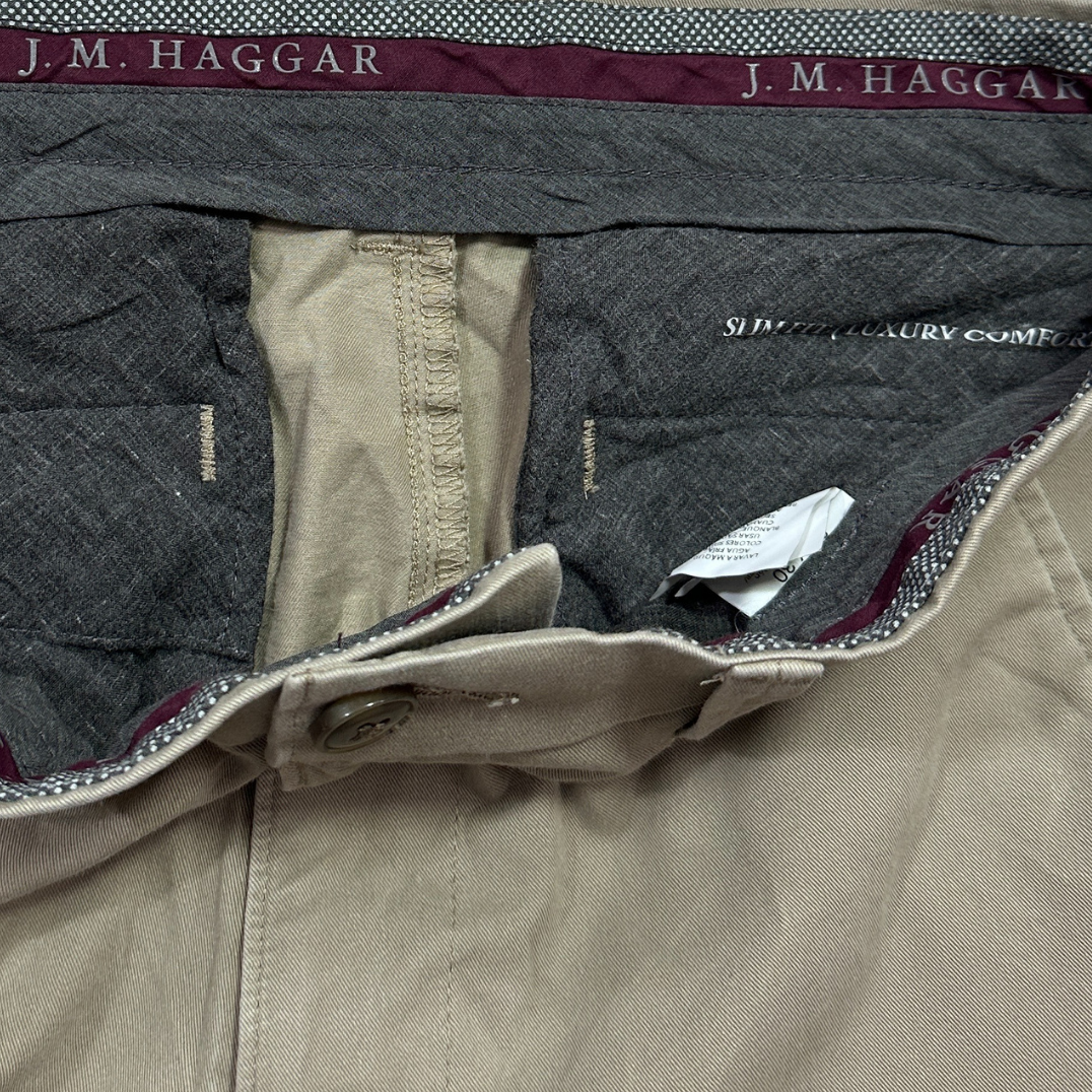 J.M. Haggar Slim Fit Dress Pants in a neutral khaki/olive shade.