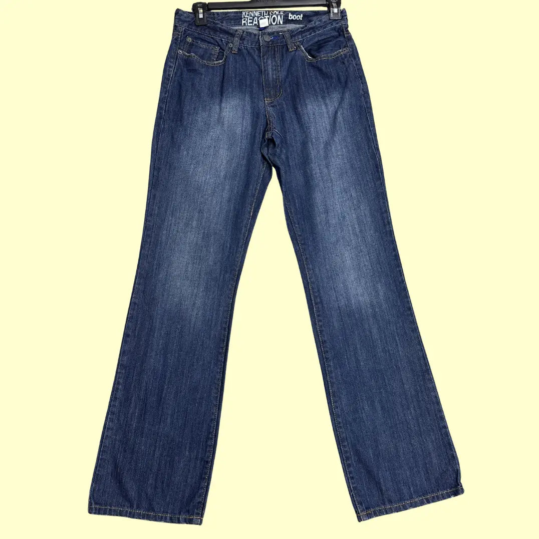 Kenneth Cole Reaction Bootcut Jeans in a classic medium blue wash.