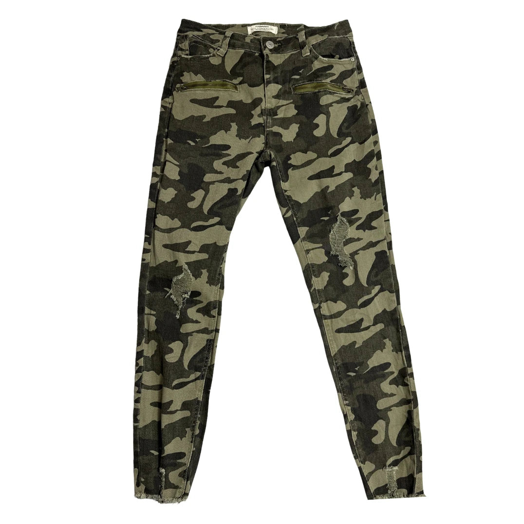 Camouflage Print Slim Fit Distressed Jeans