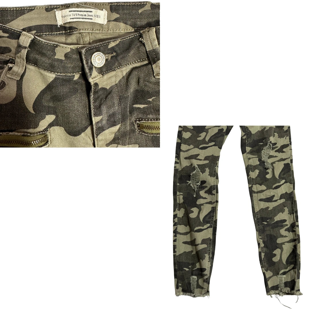 Camouflage Print Slim Fit Distressed Jeans