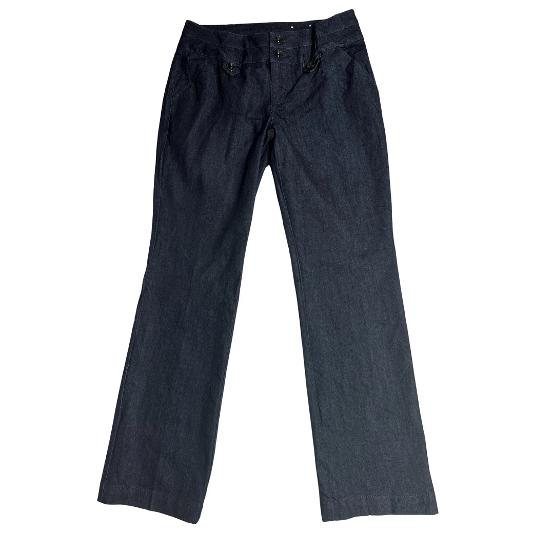 Dark Wash Denim Trousers with Button Detail