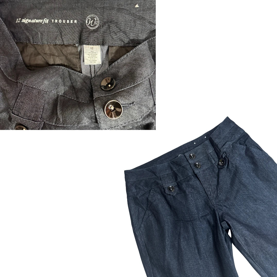 Dark Wash Denim Trousers with Button Detail