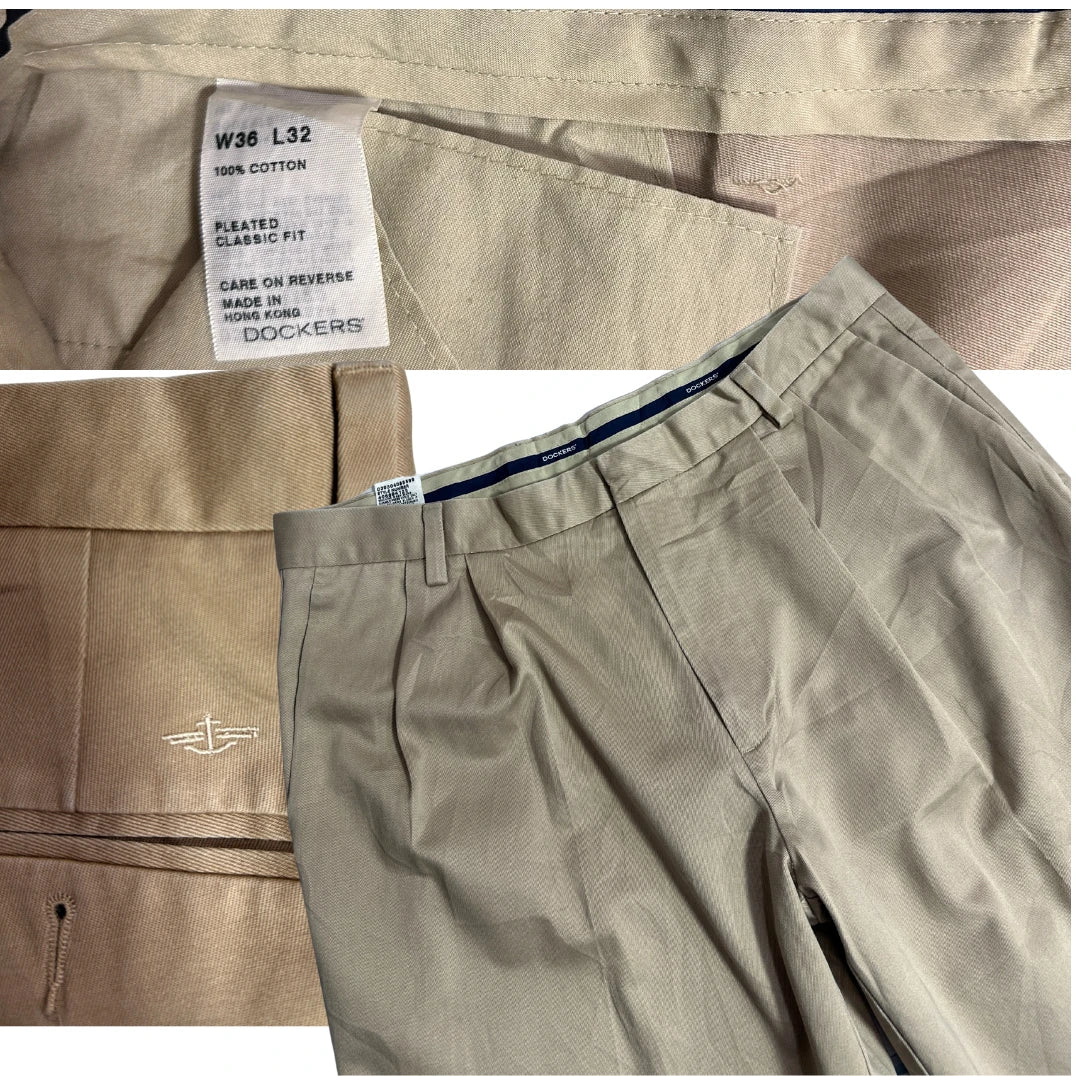 Dockers Beige Pleated Classic Fit Cotton Pants for Men 🤍