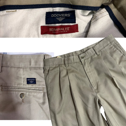 Dockers Beige Individual Fit Pleated Formal Pants for Men