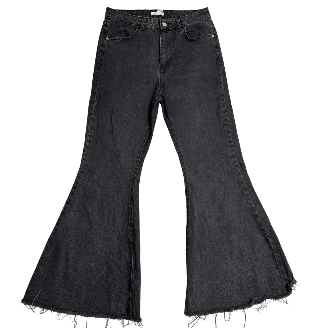 Forever 21 Black Flared Raw Hem Jeans Women